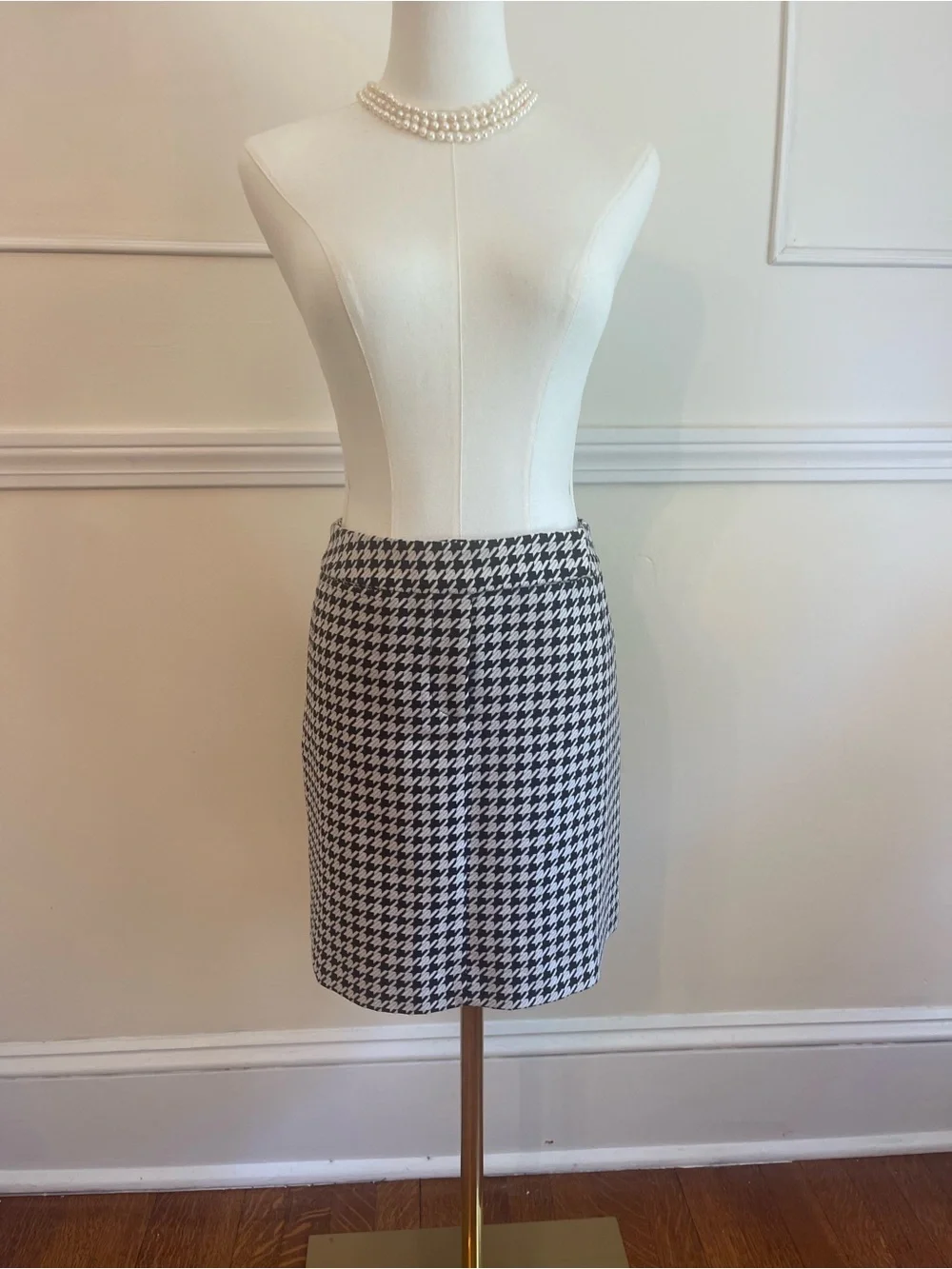 Boston Proper Black and White Houndstooth Mini Skirt